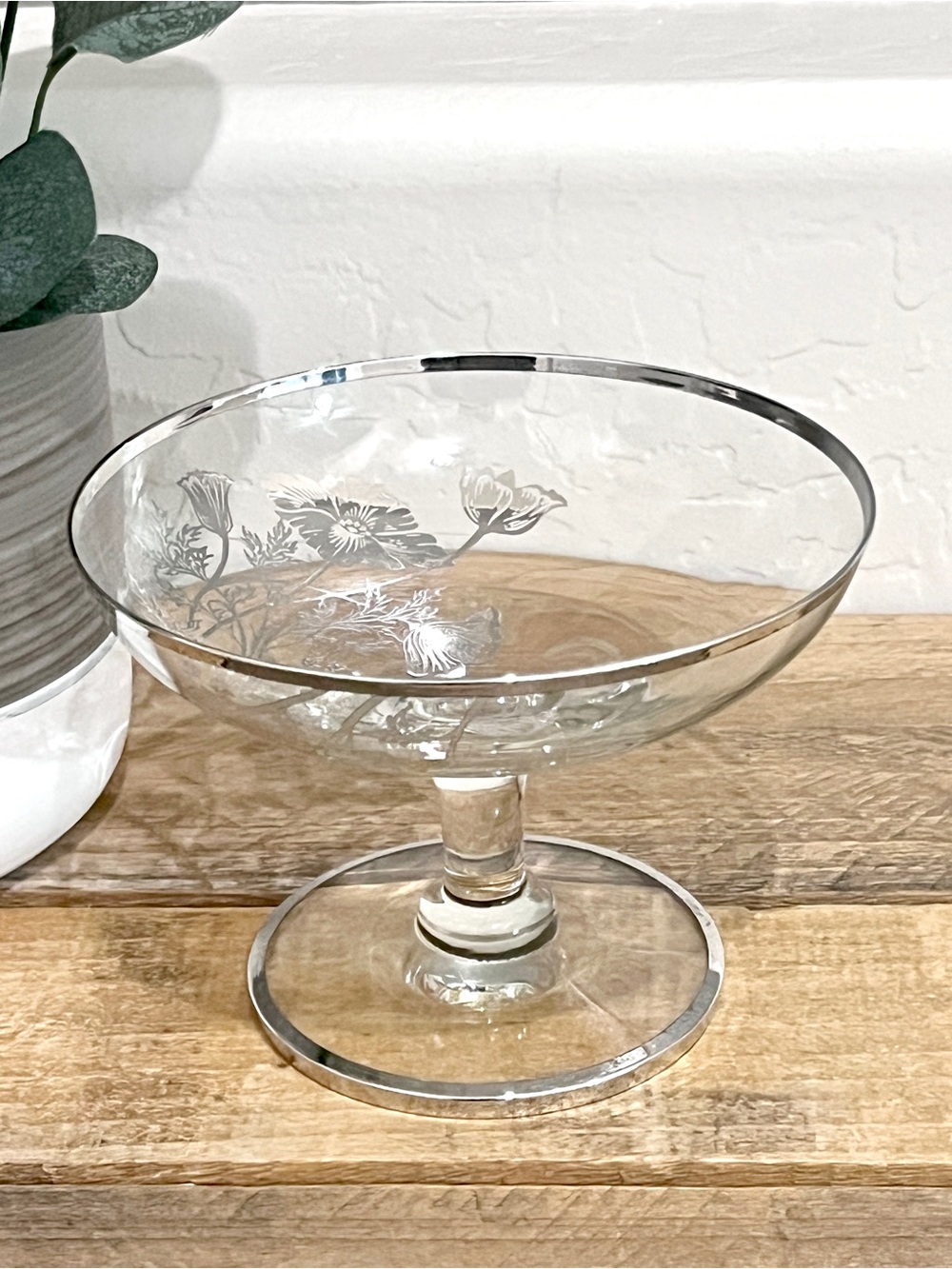 Vintage Silver City Glass Flanders Poppy Sterling Silver Overlay Pedestal Bowl